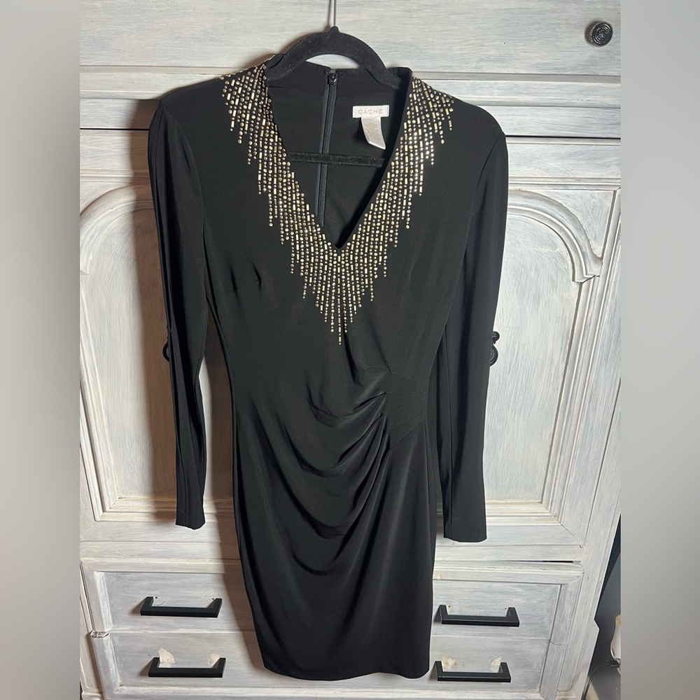 Y2K Cache Good Embellished Black Bodycon Ruched Dress Cocktail Sexy‎